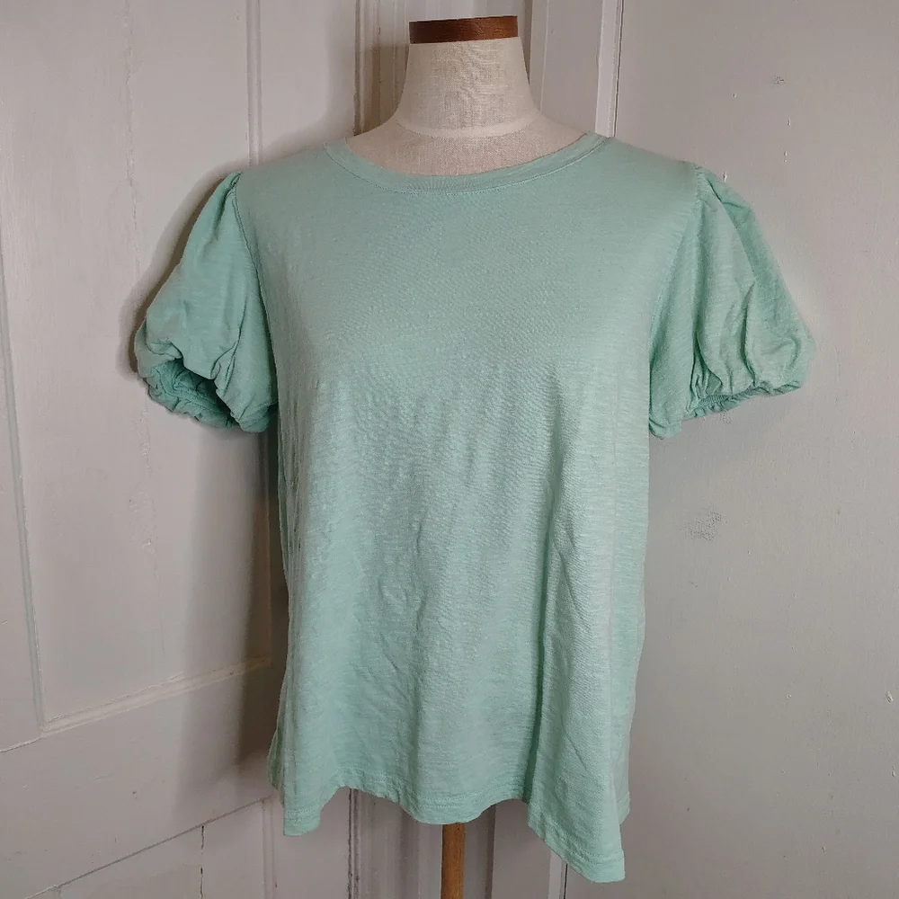 NWT Jane + Delancey Short Puff Sleeve Cotton T-Shirt Mint Green Women's Size L - Picture 1 of 10